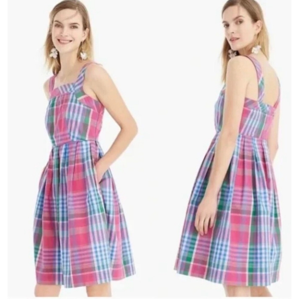 J. Crew cotton poplin apron dress in Magenta Plaid, Size 2, GUC